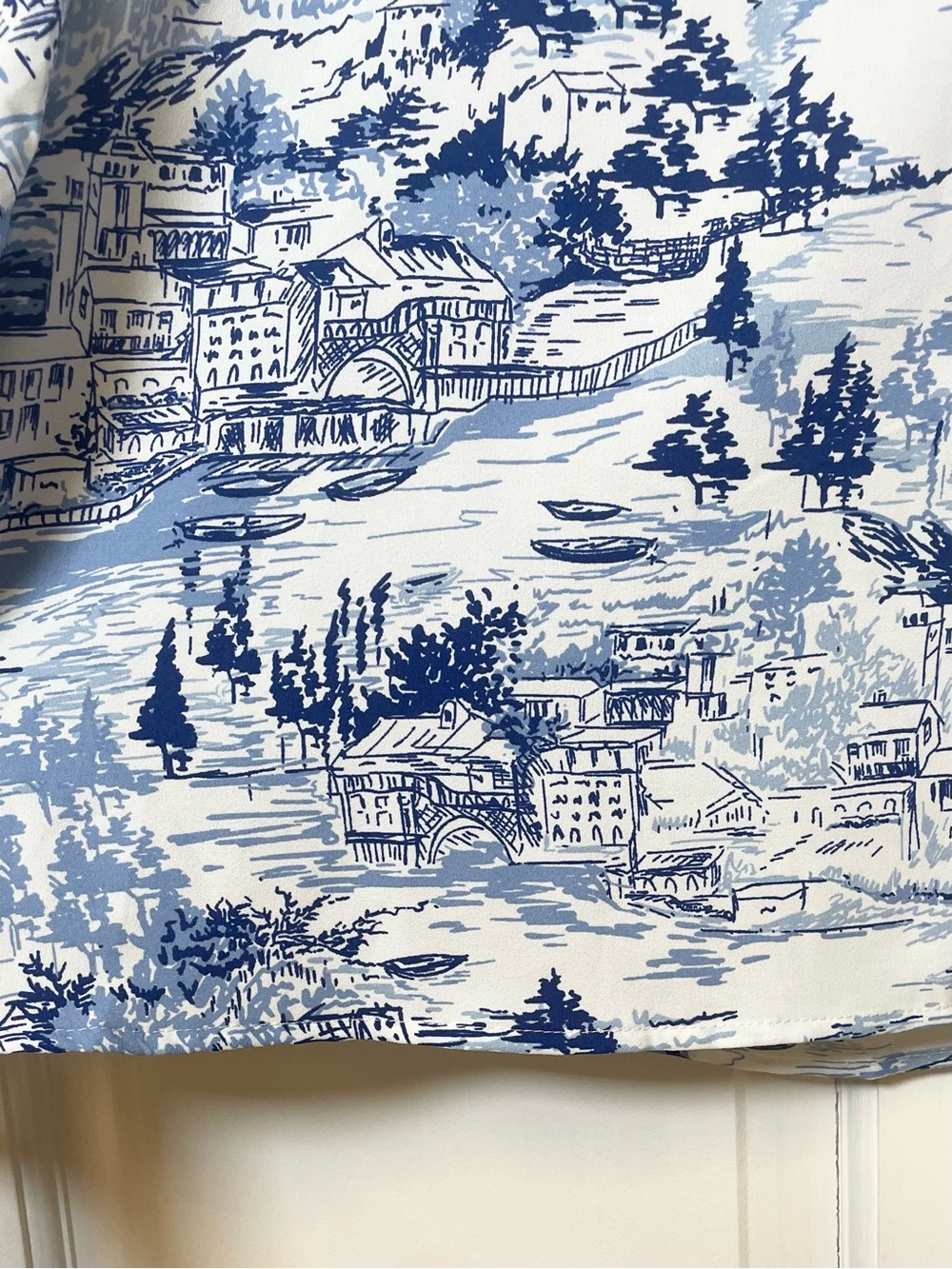 Sugarlips Blue & White Toile Off-Shoulder Puff Sleeve Top - Picture 7 of 9